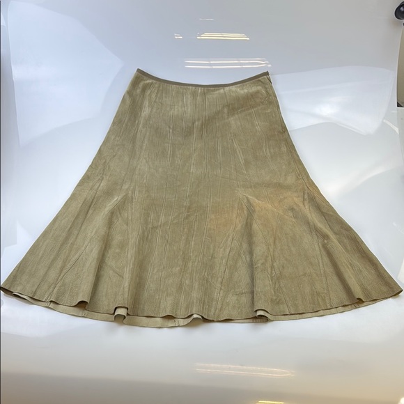 MaxMara Tan A-Line High-Low Leather Skirt N279-15 - Picture 1 of 6